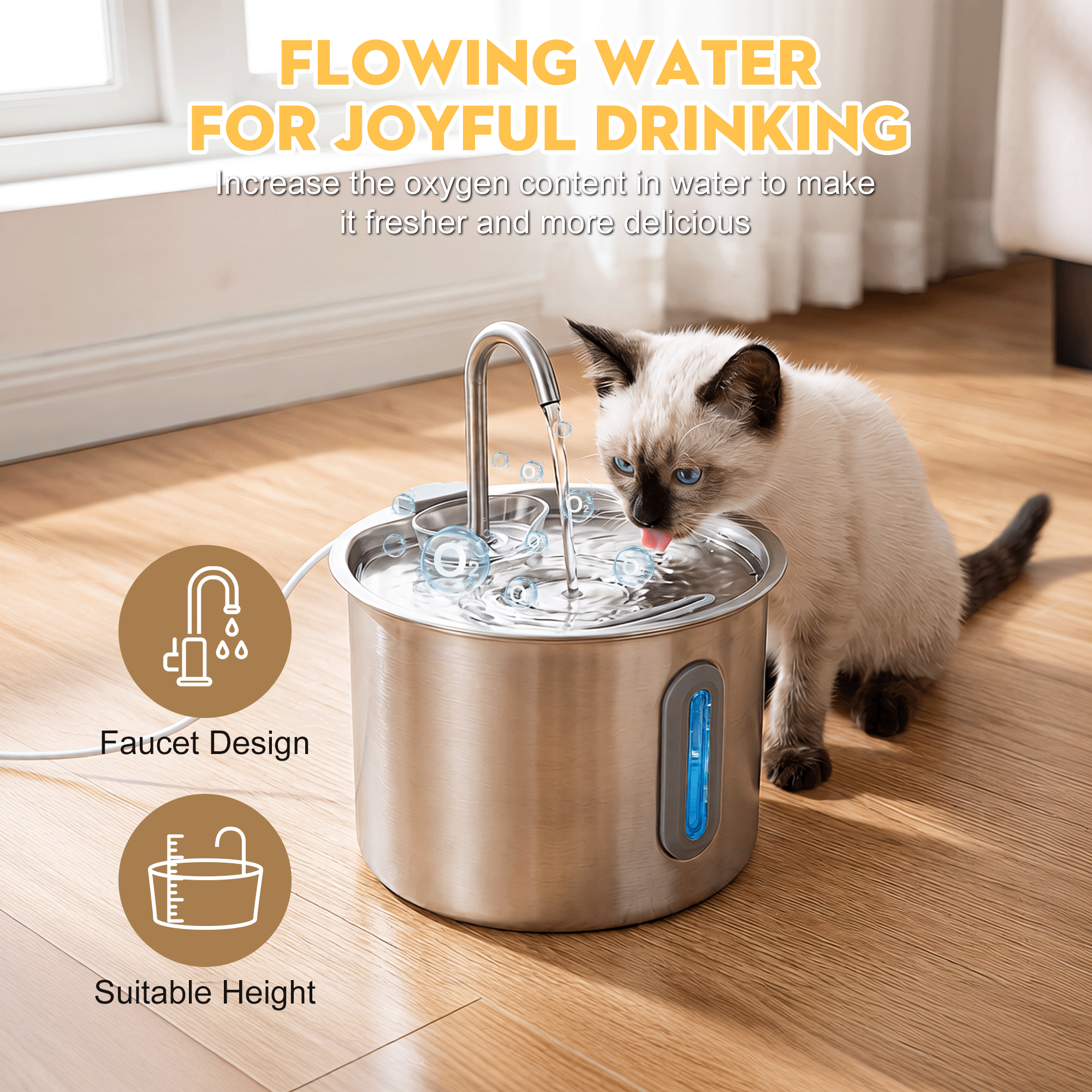 DSOOLO Stainless Steel Cat Water Fountain, 2.2L photo 3
