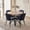 Chenille Blue Chairs, variant on 5 Pieces Round Dining Table Set - Mid-Century Oak Dining Table with 4 Brown Faux Leather Chairs Set, Coffee Table & Chairs with Black Metal Legs for Kitchen Dining Room, Apartment