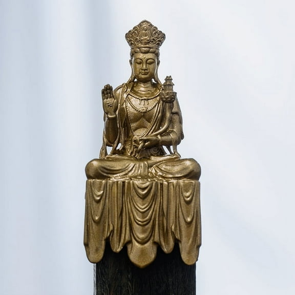 Handcrafted Celestial Crown Maitreya Buddha Statue Vintage Brass 2.64in Peace & Abundance Unique Gift for Desk