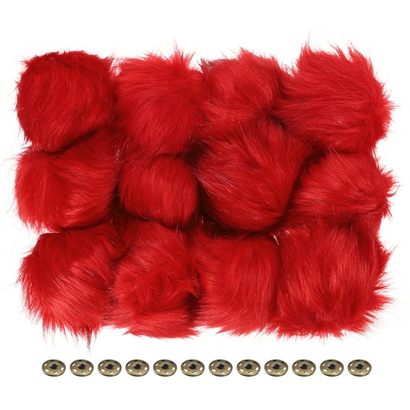Uxcell Fluffy Soft Faux Fur Pom Poms for Hats with Snap Button, Red 12Pack