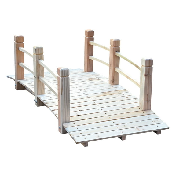 Natural Wood Garden Overpass, 60"x26.5"x19", With Stylish Side For Backyards Fir Bridge Walkways And Streams,