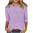 thumbnail image 2 of Shirts for Women 3/4 Sleeve Round Neck Casual Print T-shirt Purple M, 2 of 5