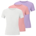 thumbnail image 3 of SGFCWSX Girls T Shirt 3 Pack Ribbed Knit Short Sleeve Crew Neck Slim Fit Cropped Casual Soft Basic Kids Daily Wear Tee Tops White Size 7/8, 3 of 6