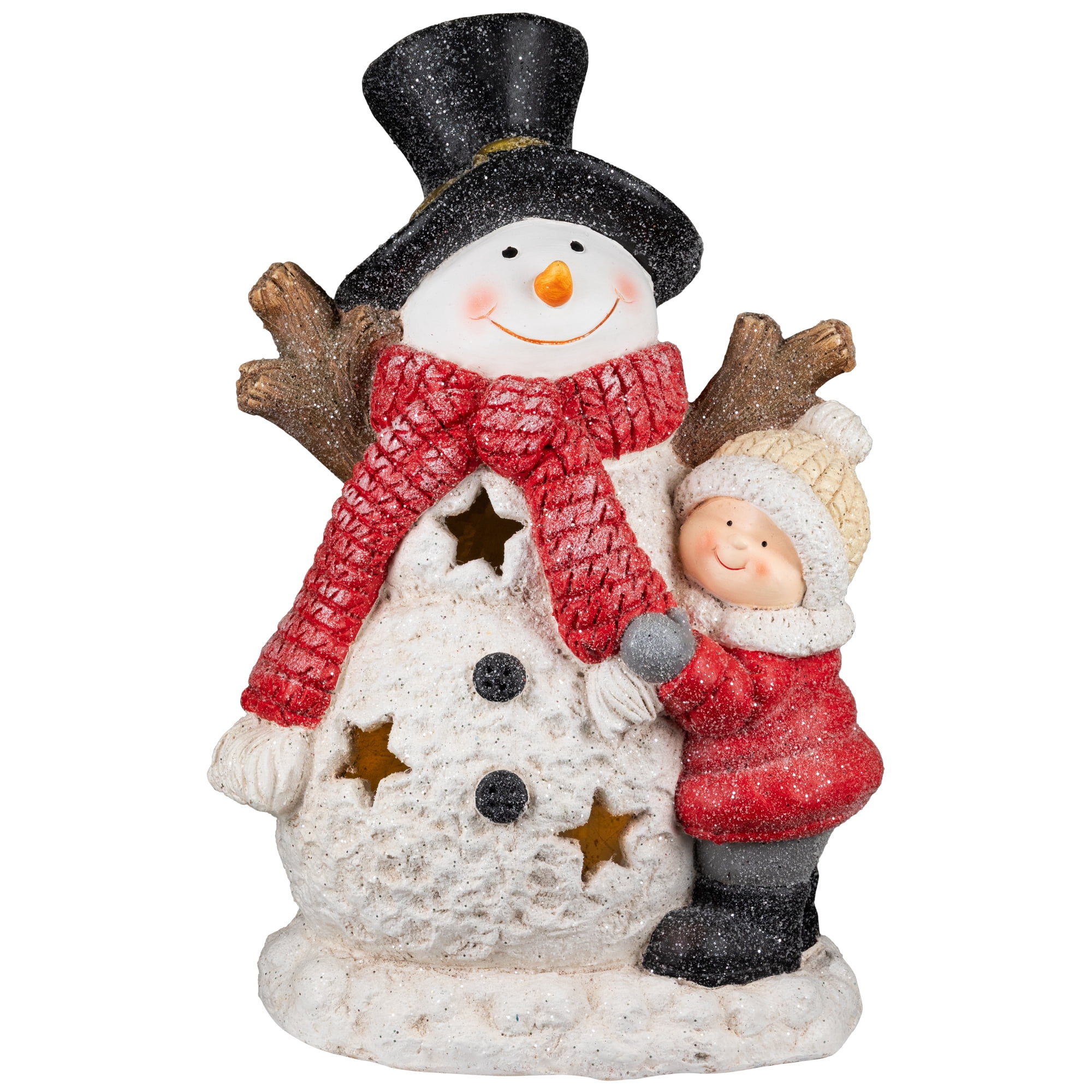 Lighted Snowman and Boy Christmas Decoration - 18" - Clear LED Lights