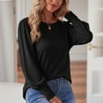 thumbnail image 6 of YUNAFFT Womens Tops Clearance, Women's Spring And Autumn Round Neck Loose Casual Bubble Sleeve Button Long Sleeve T-shirt Tops, 6 of 7