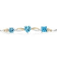 thumbnail image 2 of Gem Stone King Keren Hanan 2.40 Ct Round Swiss Blue Topaz 925 Silver and 10K Yellow Gold Lab Grown Diamond Bracelet for Women, 2 of 5