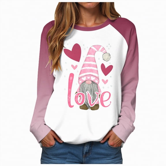 HCNTES Womens Girls Valentines Spring Long Sleeve Love Heart Print Pullover Crew Neck T-Shirt Casual Fashion Comfortable Classic Trendy Wear(A01-Hot Pink,4XL)