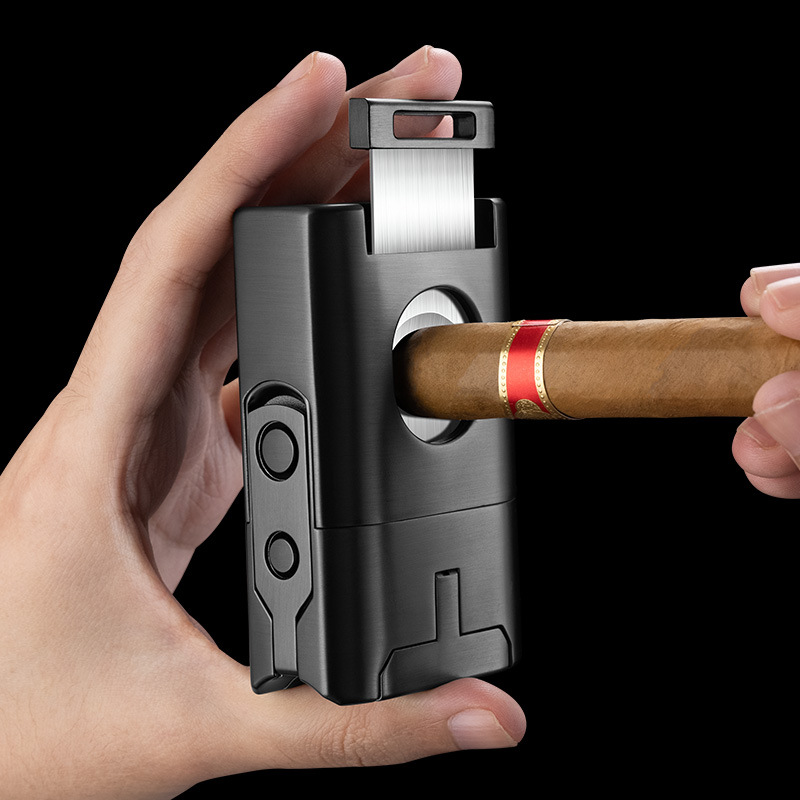 Cigar Lighter Multifunctional With Cigar Shears Cigar Drill Cigar Shot Gift Box 4 Fire Straight Windproof