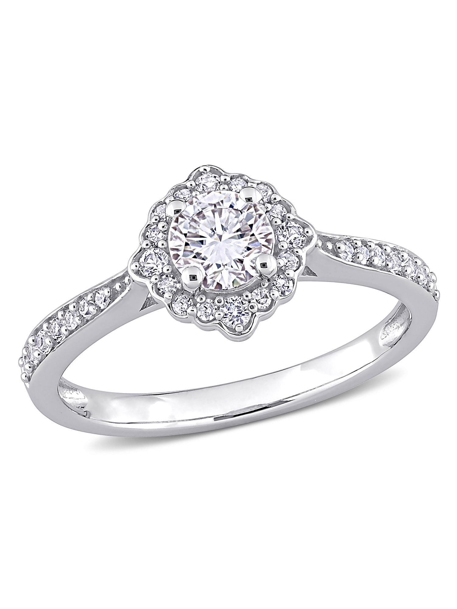 4/5 Carat T.G.W. Created White Sapphire and 1/10 Carat T.W. Diamond 10kt White Gold Vintage Engagement Ring