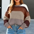 thumbnail image 4 of Women's Color Block Cropped Sweaters Winter Trendy Casual Going Out Striped Pullover Tops for Fall and Winter, Stylish and Comfortable, Perfect for Fashionable Wear,Khaki,Size S, 4 of 5