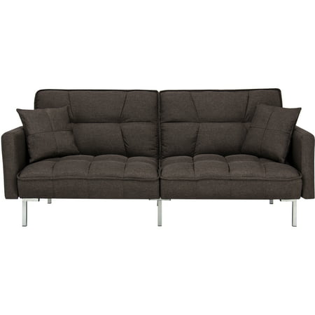 Best Choice Products Convertible Futon Linen Tufted Split Back Couch w/ Pillows - (Best Soda Bottle Rocket Design)