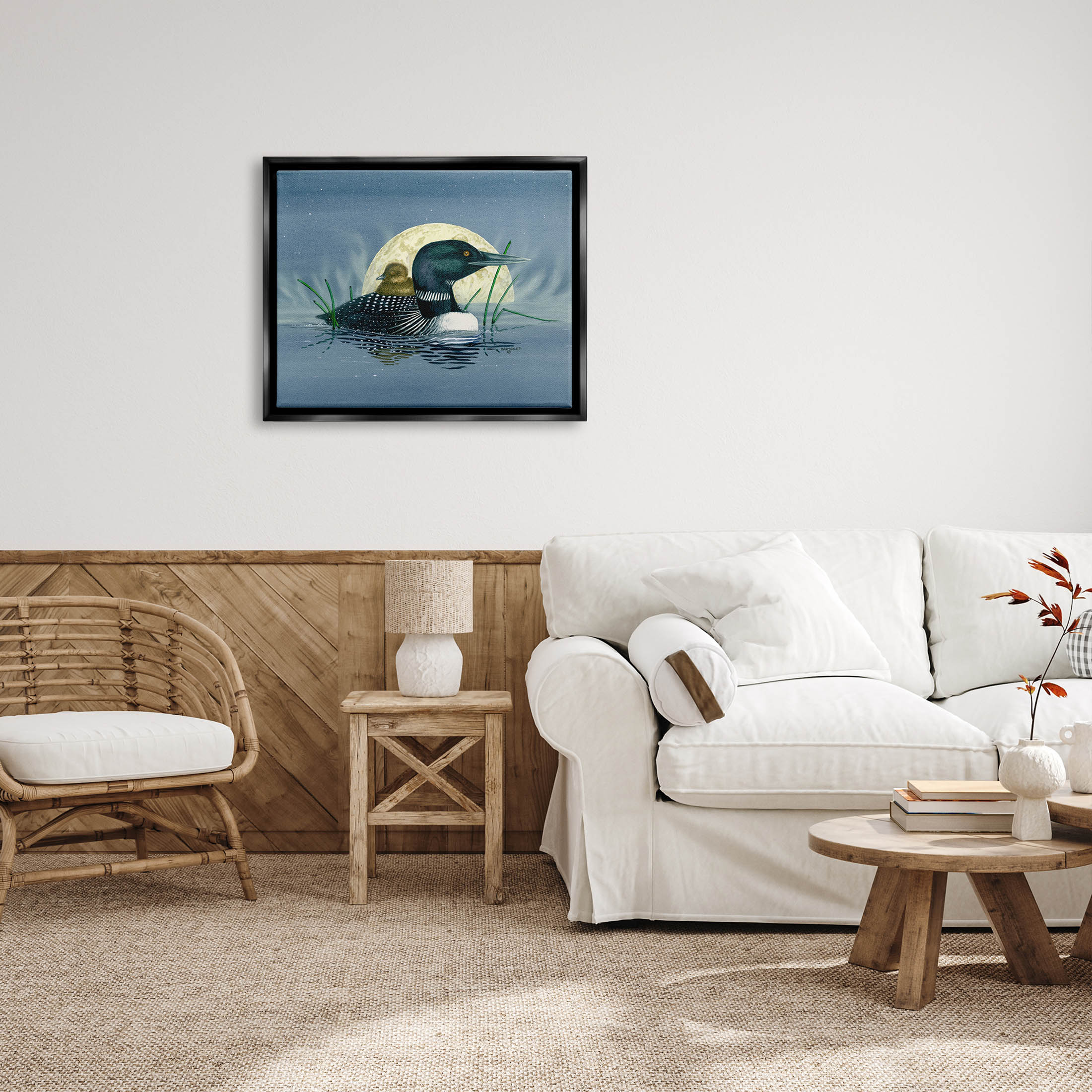 Mallard Duck Moonlit Pond Animals & Insects Graphic Art Jet Black Framed Art Print Wall Art