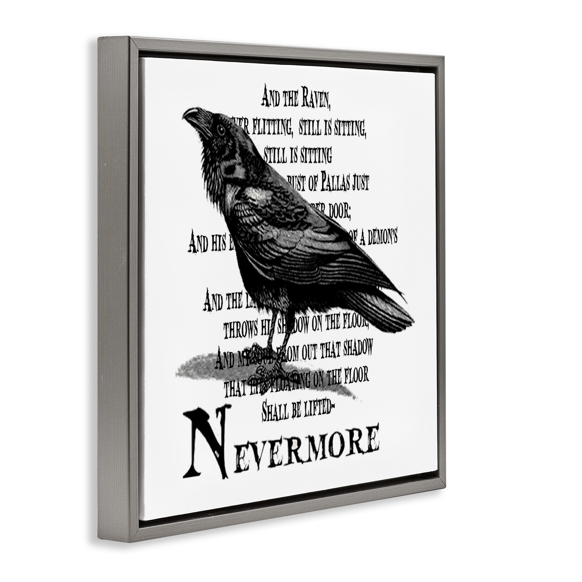 Stupell Industries Creepy Halloween Black Crow Raven Animals & Insects Painting Gray Floater Framed Canvas Art Print Wall Art, 18 x 18