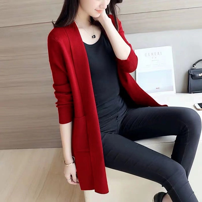 Girls Long Sleeve Knitted Cardigan Loose Sweater Outwear Coat Casual Sweater 