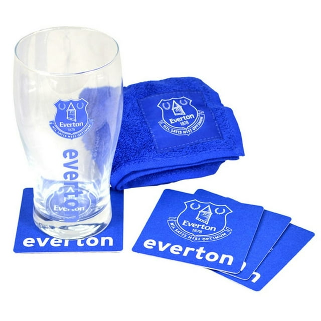Everton FC Ensemble Officiel de Mini Bar de Football Wordmark (Verre à Pinte, Serviette et Tapis de Bière)