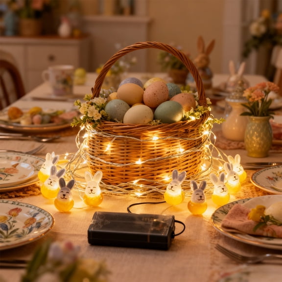 Tuscom Easter Bunny String Lights, 60 Inch 10 LED Rabbit Fairy Lights for Indoor Outdoor Decor, Easter Lights for Garden, Party, Holiday Decoration, Warm White Bunny Shape Christmas Lights
