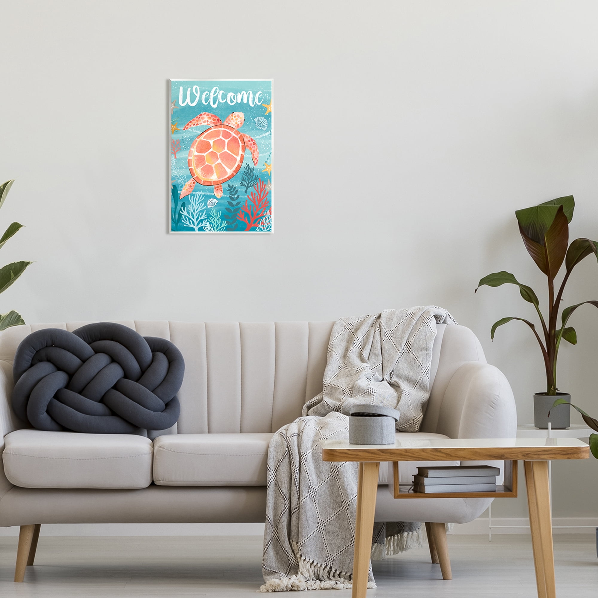 Stupell Industries Welcome Underwater Turtle Scene Animals & Insects Painting Unframed Art Print Wall Art, 13 x 19
