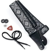 KLIQ Vintage Woven Guitar Strap for Acoustic and Electric Guitars Native Diamond Gray