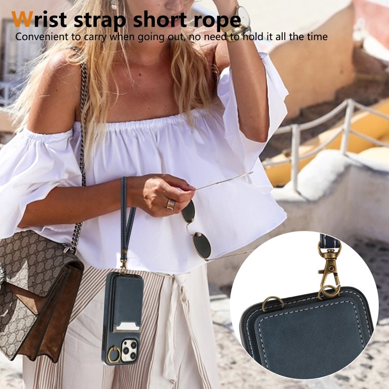 Wallet Back Case for iPhone 11 Pro Max with Wrist Strap, Stylish