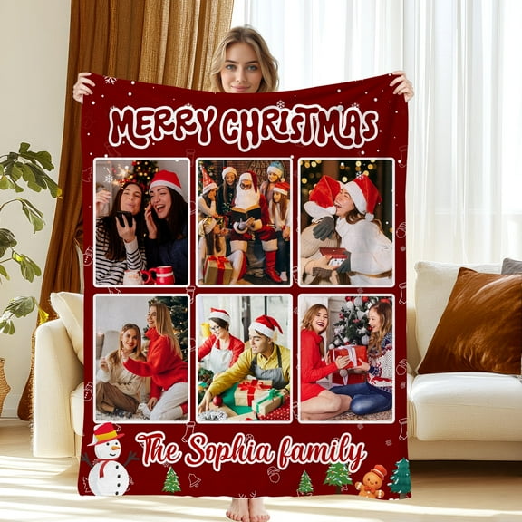 Custom Christmas Blanket - Personalized Photo & Text Soft Flannel Throw Blanket, Custom Throw Blanket, 30"x40", 6 Photos, Perfect Christmas Gift