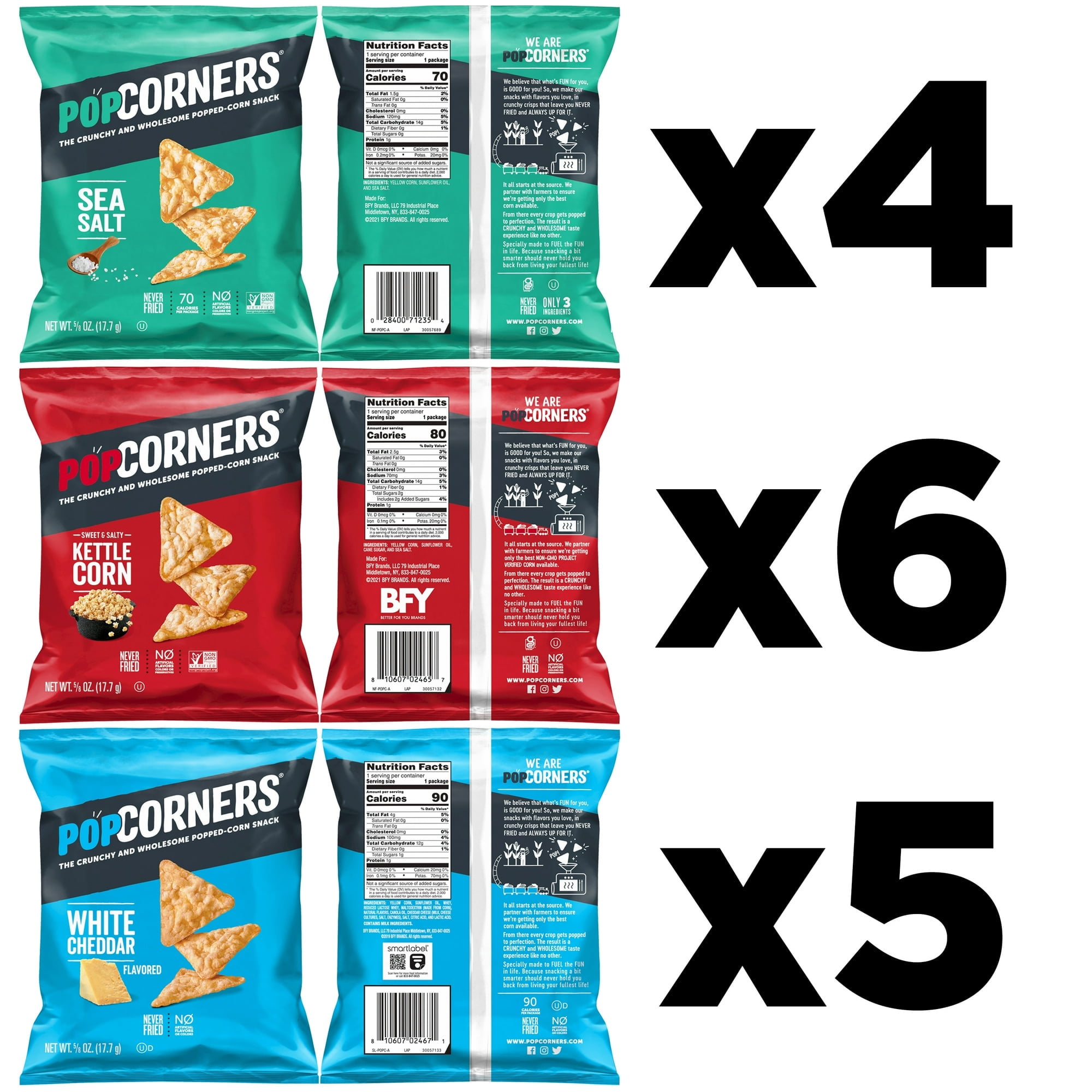 PopCorners Popped Corn Snack Chips, 3 Flavor Variety Pack, 15 Count Multipack.