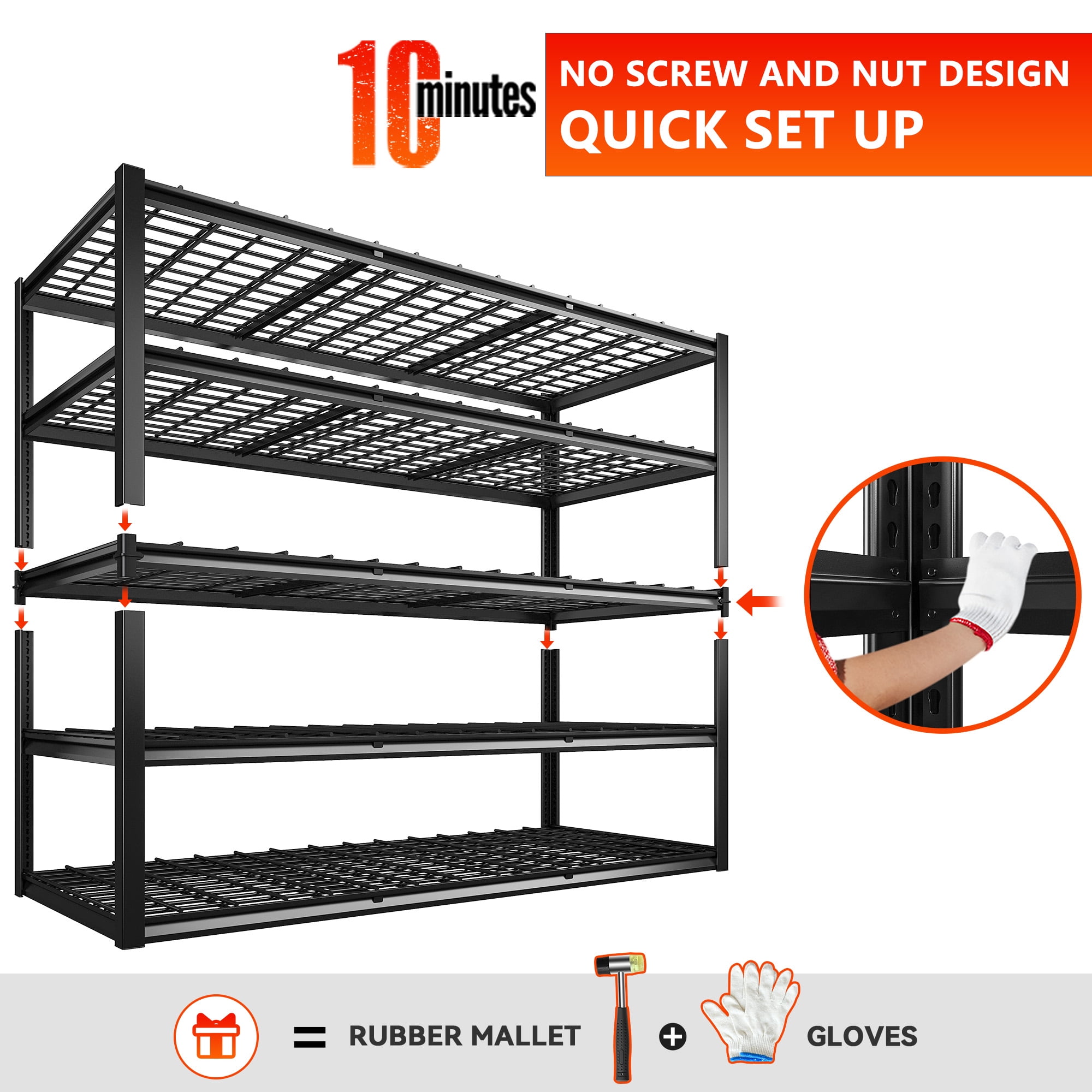 REIBII 60" W Garage Shelving Heavy Duty Storage Shelves 3000LBS Adjustable 5 Tier Metal Shelving Unit for Storage Rack 60" W x 24" D x 72" H