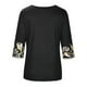 thumbnail image 4 of Moda mujer Casual impreso cuello en V 1/2 manga suelta camiseta verano blusa pulóver Tops Pompotops hkajfhjk472148, 4 of 8