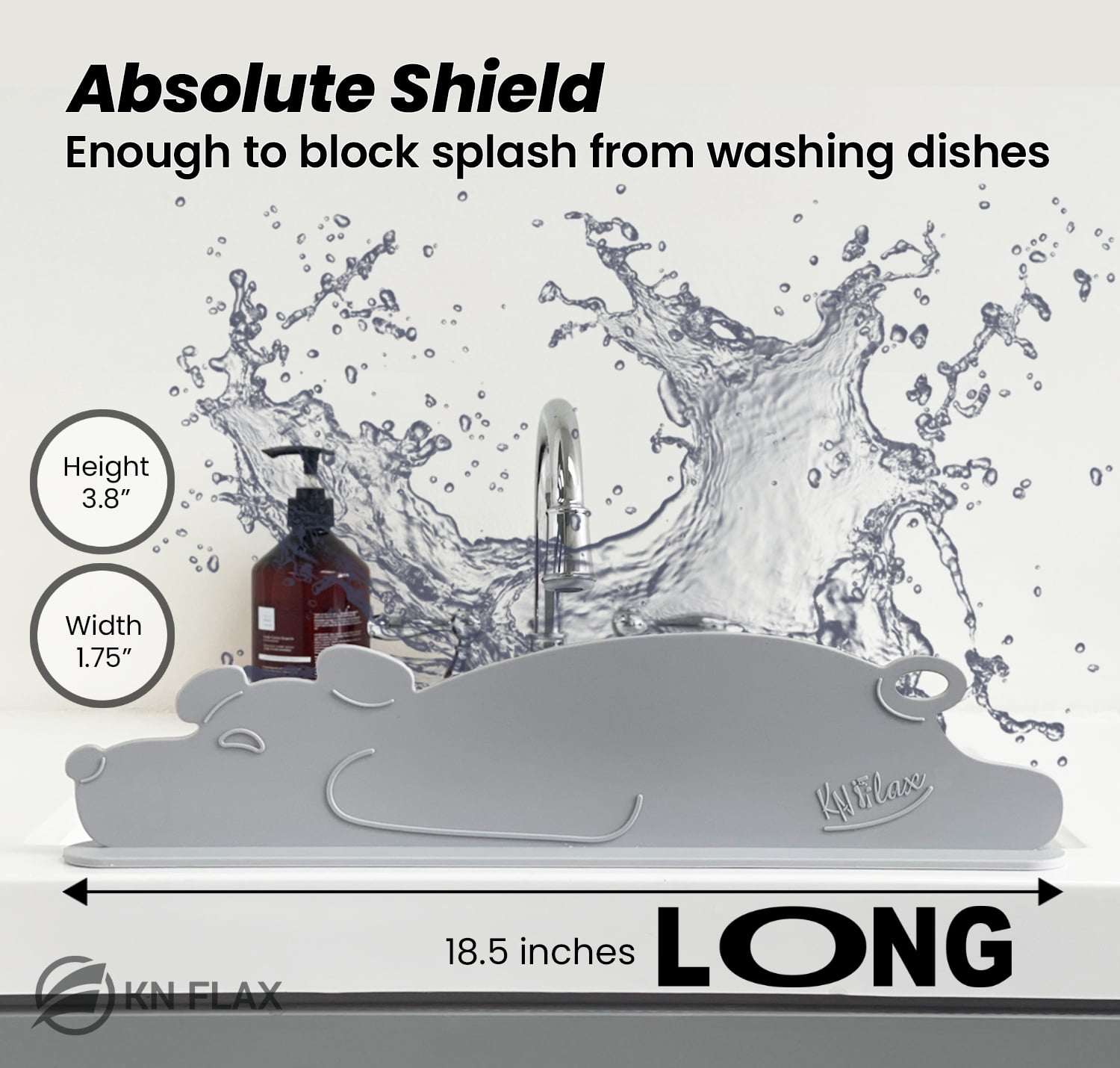 KN FLAX Sink Splash Guard - Silicone Anti-Splash Water Protector for Kitchen Bathroom & Island Sinks - Strong Attached Sucker Suction Cup Base - Premium Faucet Basin Accessories - Baffle Board