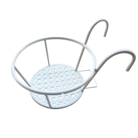 1PC Bonsai Hanging Basket Flowerpot Holder Iron Art Handrail Stand Flowerpot Bracket for Home Office (White)
