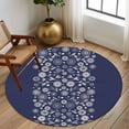 thumbnail image 2 of Round Rug 5Ft Washable Non-Slip, Japanese Circle Area Rugs for Living Room Bedroom, Navy Blue Country Flowers Leaves Aesthetic Indoor Floor Mats Carpet Runner for Home Decor Aesthetic, 2 of 8