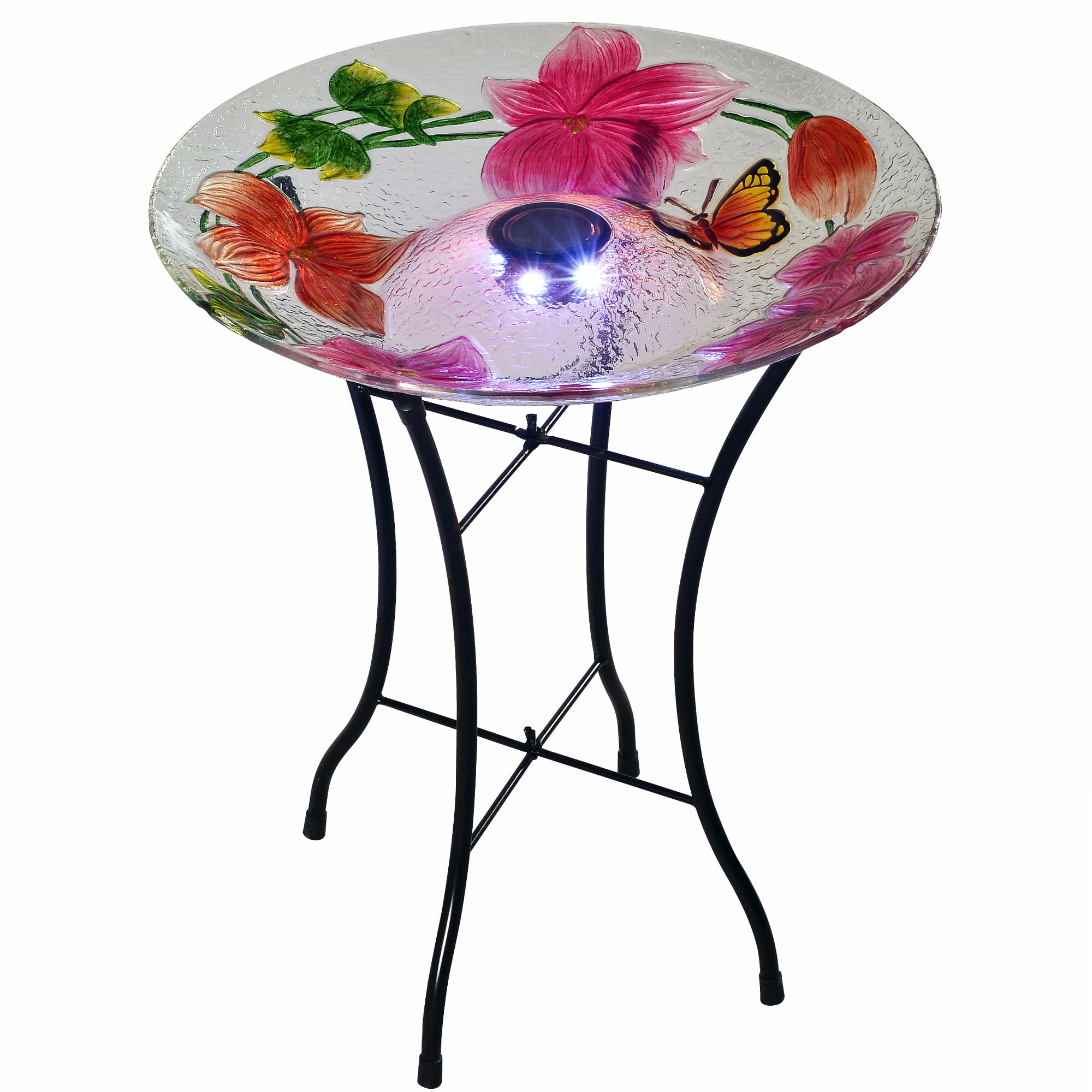 Peaktop Outdoor 18-Inch Flower Fusion Glass Solar Birdbath w Stand by Teamson Design Corp.