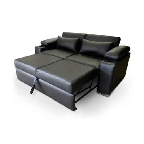 Sofa cama plegable Matrimonial en tacto piel color chocolate con portavasos Mobydec Sofa cama Element/ Estilo minimalista/sofa cama plegable