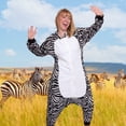 thumbnail image 2 of Zebra One Piece - Plush Adult Animal Costume Jumpsuit by FUNZIEZ! (Black/White, Medium), 2 of 7