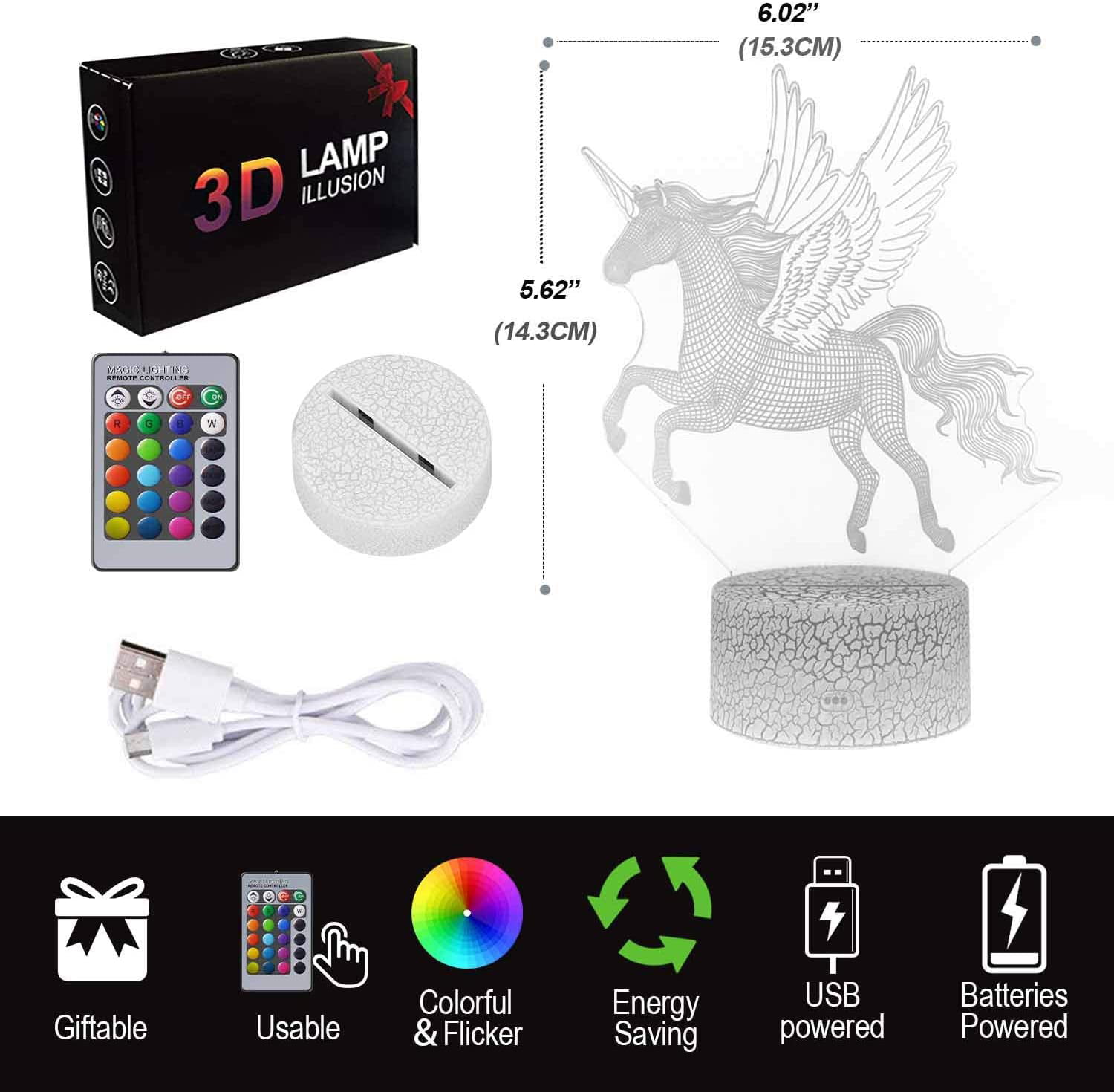 3D Light lamp 7 Colors Change with Unicorn Gift Unicorn Night Light for Kids 