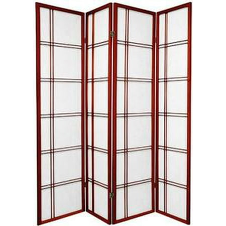 Legacy Decor 4 Panel Double Cross Shoji Screen Room Divider, Cherry Color