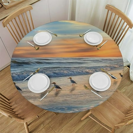 

Patifu Birds Sunset Beach Round Table Cover Stain Resistant Washable Polyester Tablecloth for Indoor Outdoor Kitchen Dining Wedding Parties 31 -35