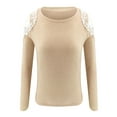 thumbnail image 3 of MAWCLOS T-shirt Femme Col Rond T-shirt Manches Longues Tee Ample Tunique de Travail Couleur Unie Blouse Kaki S, 3 of 4