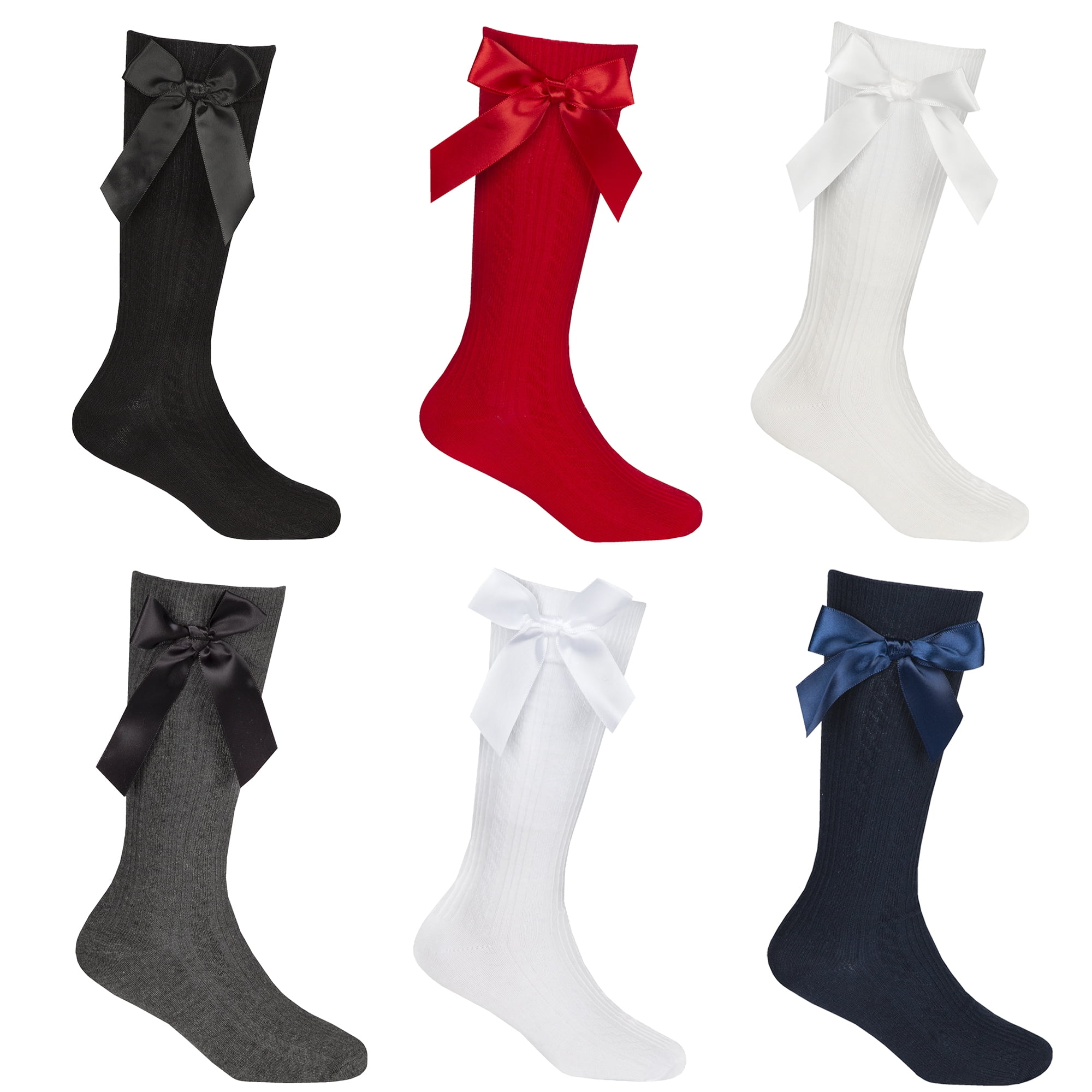 Pack of 6 Girls Knee High Bow Socks
