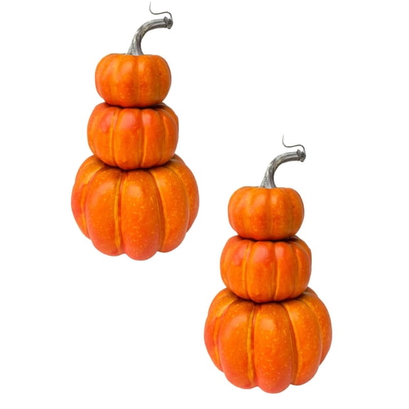 2Pcs 3 Tier Stacked Pumpkin Realistic Foam Pumpkin Stack With Fall Halloween Tabletop Centerpiece Ornament Hard Pumpkins, For Porch, Home Christmas 9.45"
