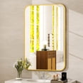 thumbnail image 3 of BEAUTYPEAK 30"x40" Wall Mirror Rounded Corners Hanging Vanity Mirror Gold, 3 of 9