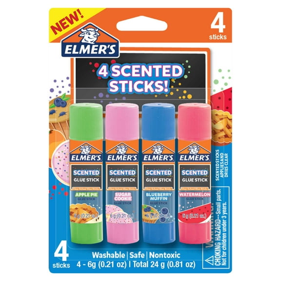 Elmer’s Scented Clear Glue Sticks, Safe and Nontoxic, Assorted Scents, 4 Count