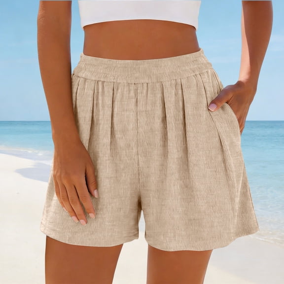 CQONEPT Flowy Summer Shorts for Women High Waisted Wide Leg Knitted Wide Leg Soft Pajama Shorts Vacation Outfits Beige S