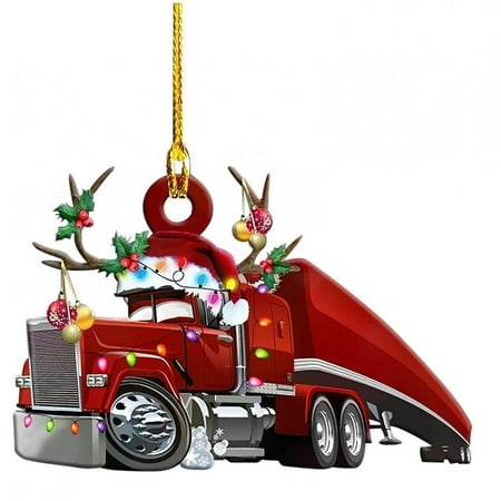 

Christmas Tree Wood Decor Truck Steamship Excavator Fire Truck Jeep Hanging Pendant for Family Holiday Xmas Party Gift