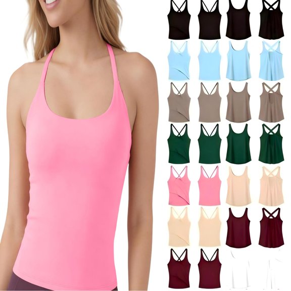 Tqcoqu Women's Criss Cross Open Back Workout Tank Tops Sleeveless Workout Yoga Casual Top,A-Black,Women's S-XXXL