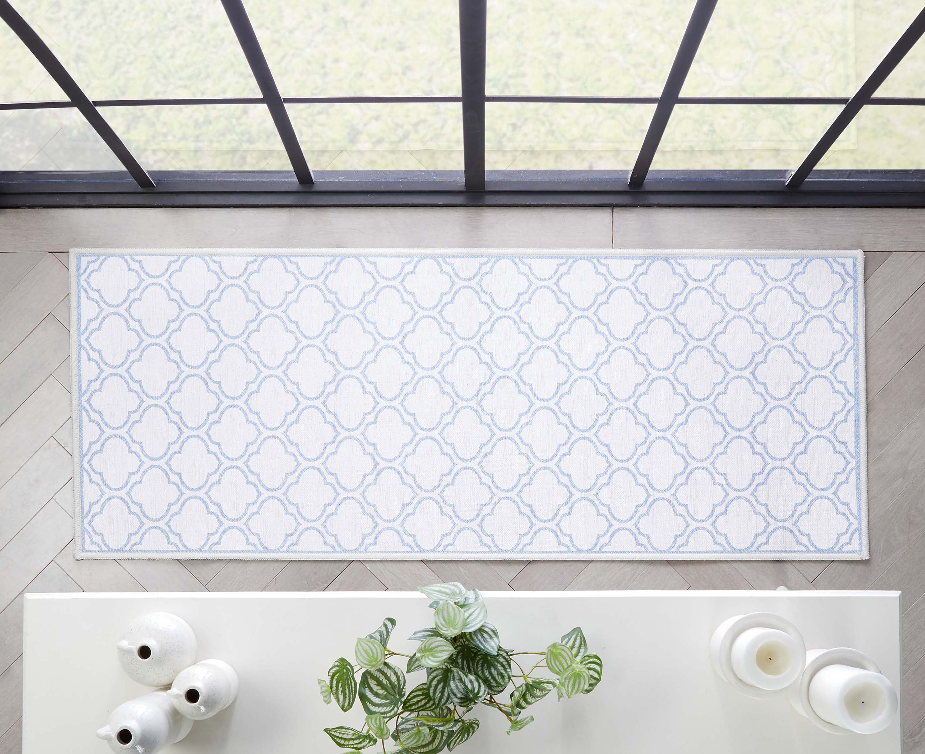 Well Woven Apollo Lattice Modern Moroccan Ivory Dark Blue 2' x 5' Runner Machine Washable Rug