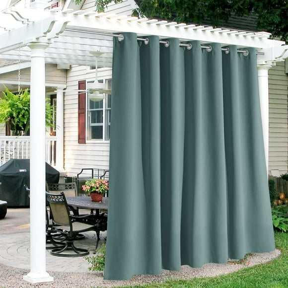 RYB HOME Extra Wide Outdoor Curtains, UV Blackout Waterproof Privacy Shades Blind for Patio Temporary Door Garage Carport Porch Gazebo Pergola Arbor Party, W 100 x L 90, 1 Panel, Greyish Blue