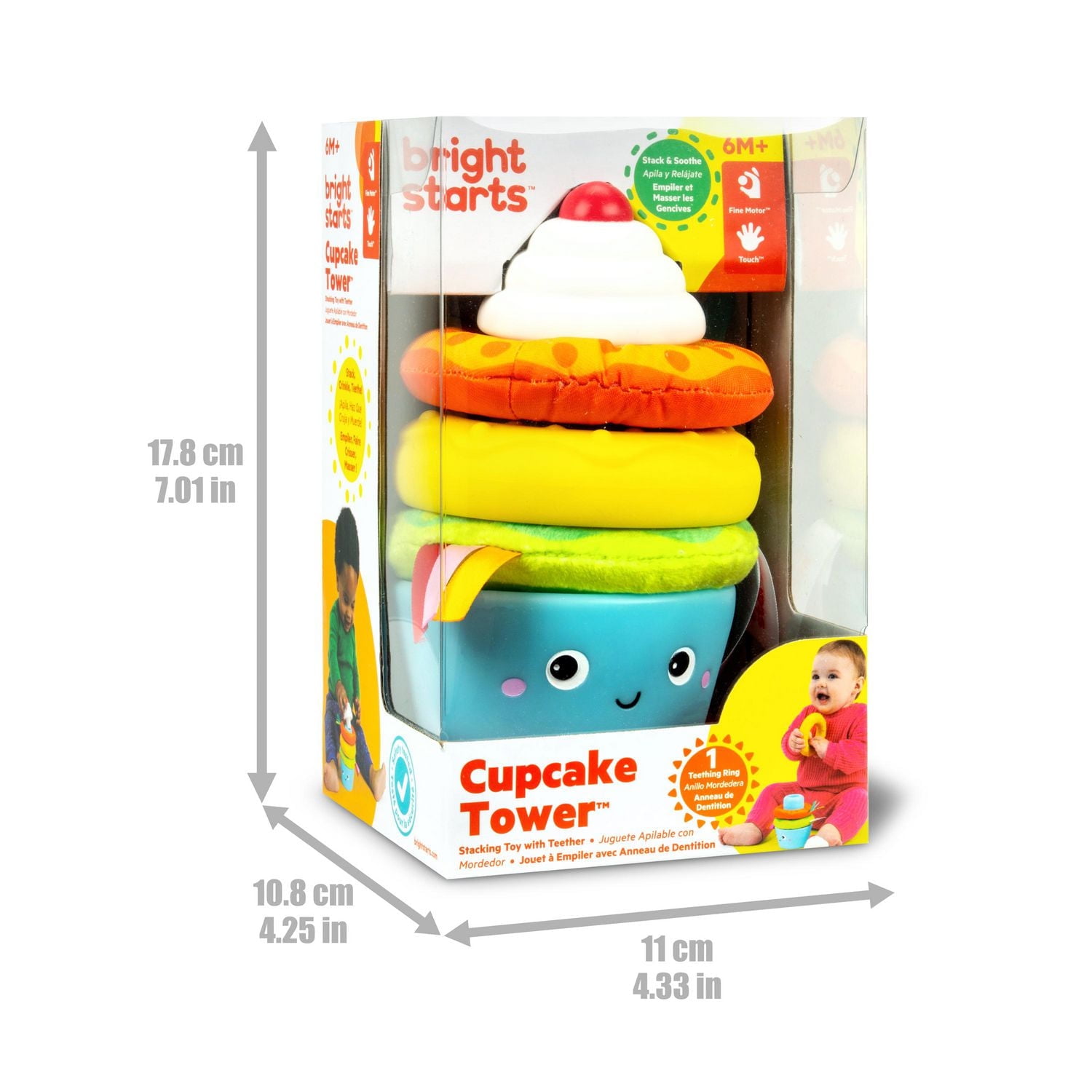 Bright Starts Cupcake Tower Stacking Toy with Teether, 6 - 36 months