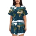 thumbnail image 1 of Balery World Map Conjunto de Pijama para Mujer con Estampado, Dos Piezas de Manga Corta y Shorts, Ropa de Dormir Suave con Cuello Redondo y Bolsillos-Large, 1 of 6