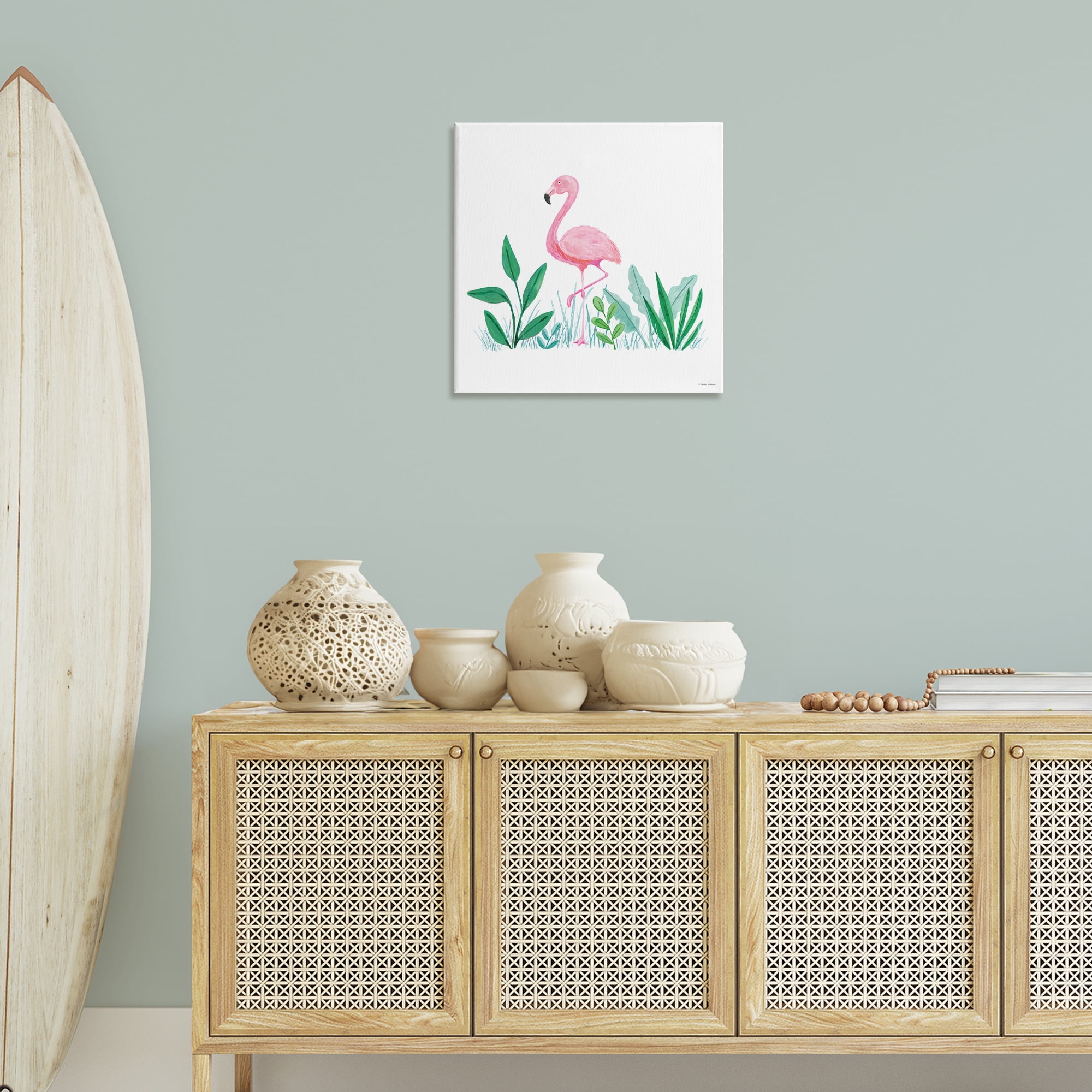 Stupell Industries Summer Flamingo & Fronds Animals Painting Wrapped Canvas Art Print Wall Art, 24 x 24