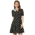 thumbnail image 1 of INSPIRE CHIC Robe Florale Col Peter Pan Ajustée et Évasée pour Femmes Noire P, 1 of 4